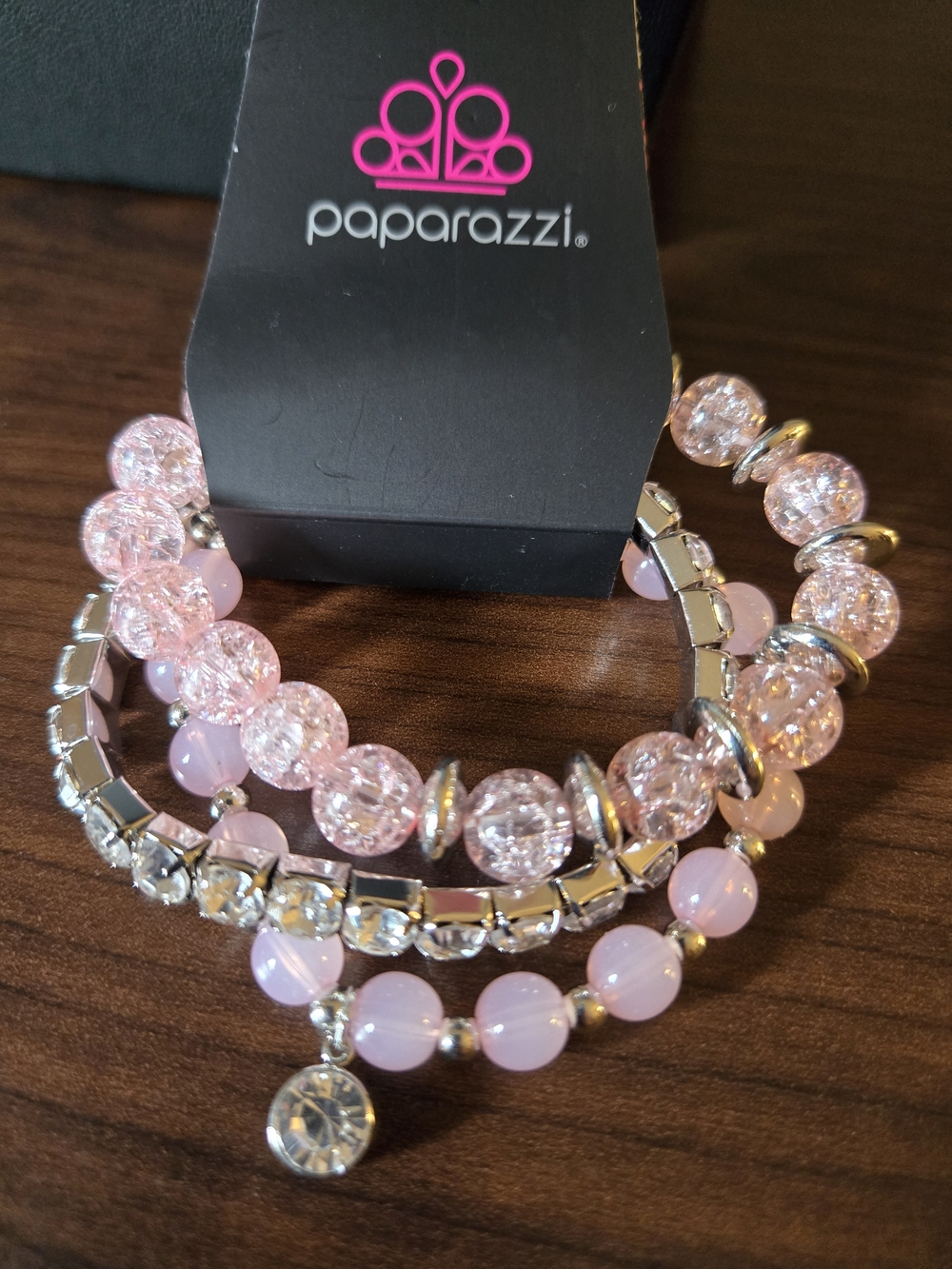 paparazzi Pink Crystal & Bead Layered Stretch Bracelet Set
